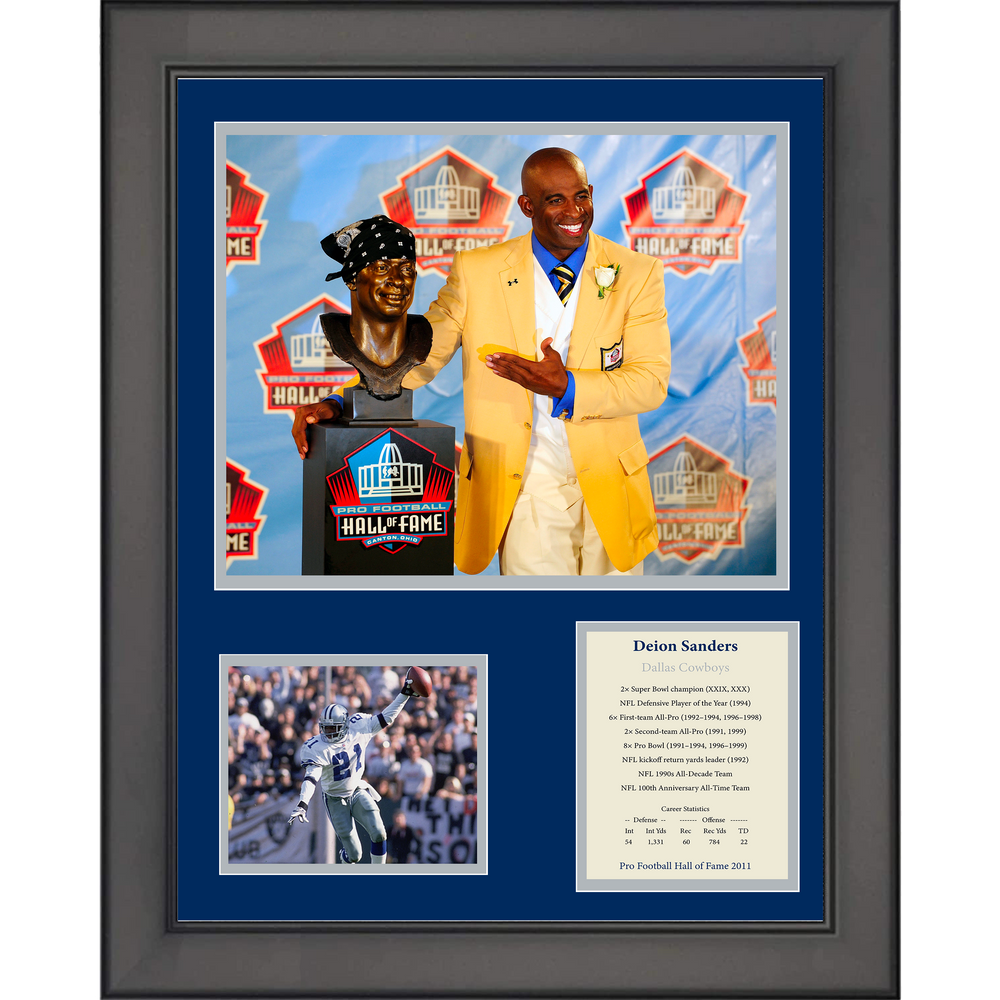 Framed Deion Sanders Hall of Fame Dallas Cowboys 11"x14" Football Three Photo Collage (ONLINE ORDER ONLY)