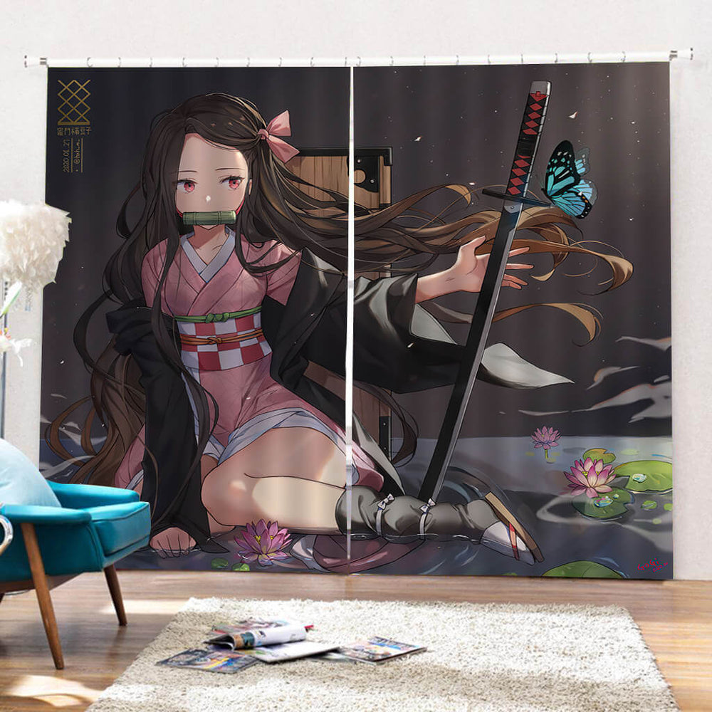 Demon Slayer Kamado Nezuko Curtains Cosplay Blackout Window Drapes (Online Order Only)
