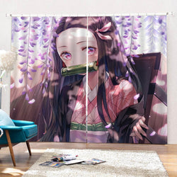 Demon Slayer Kamado Nezuko Curtains Cosplay Blackout Window Drapes (Online Order Only)