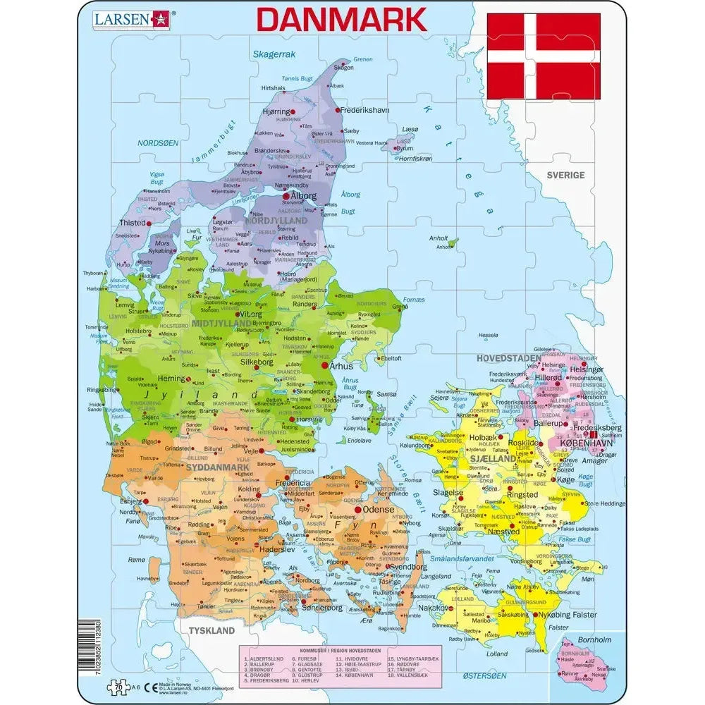Denmark Map 70 Piece Tray Jigsaw Puzzle Larsen (ONLINE ORDER ONLY)