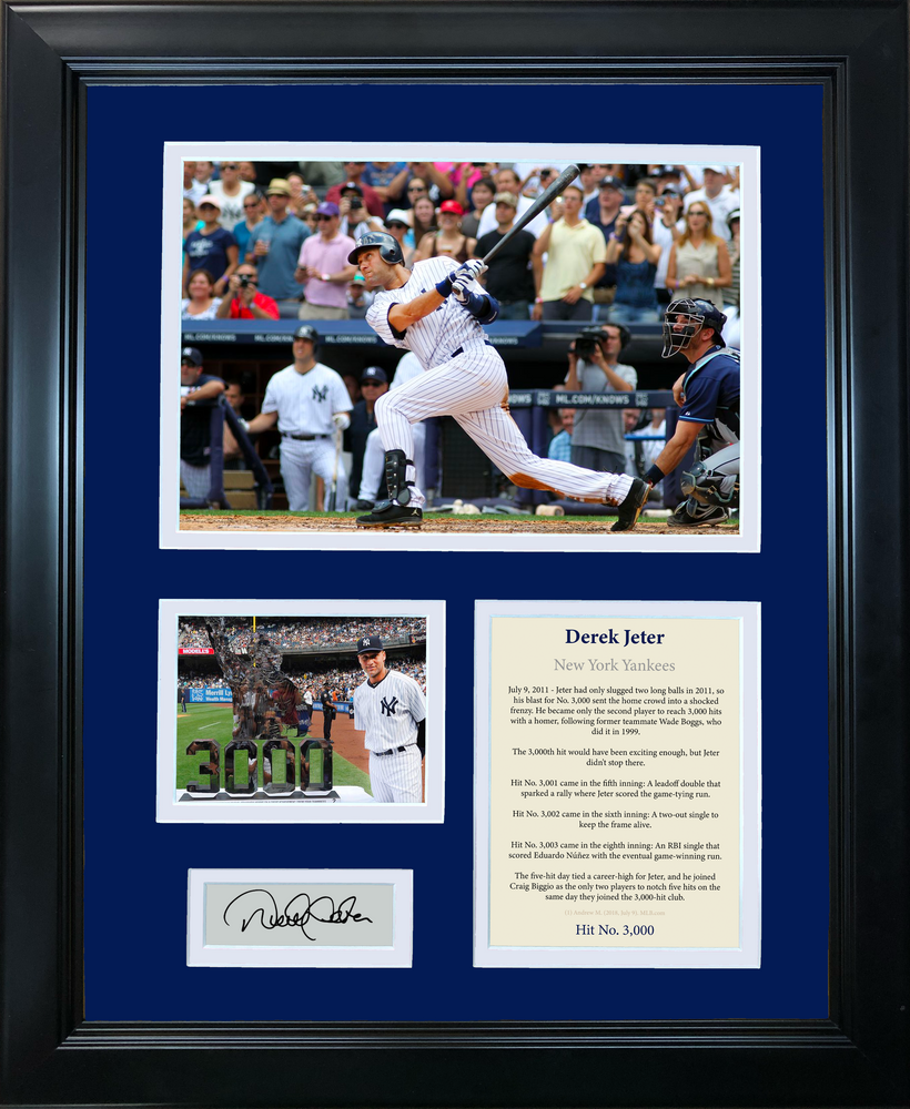 Framed Derek Jeter 3000th Hit Facsimile Laser Engraved Signature Auto New York Yankees Baseball 11"x14" Photo Sig Collage (ONLINE ORDER ONLY)