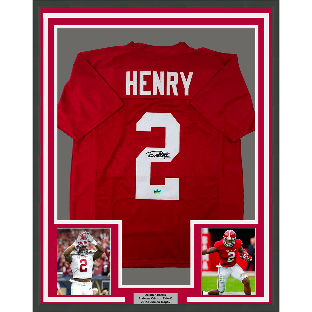 Framed Facsimile Autographed Derrick Henry 35x39 Alabama Red Reprint Laser Auto College Football Jersey (ONLINE ORDER ONLY)