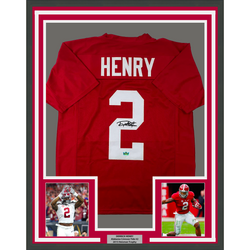 Framed Facsimile Autographed Derrick Henry 35x39 Alabama Red Reprint Laser Auto College Football Jersey (ONLINE ORDER ONLY)