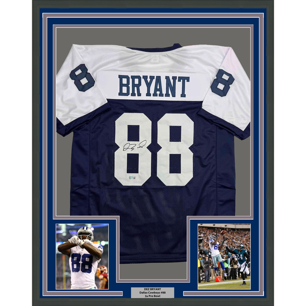 Framed Autographed/Signed Dez Bryant 35x39 Dallas Thanksgiving Day Football Jersey Beckett BAS COA