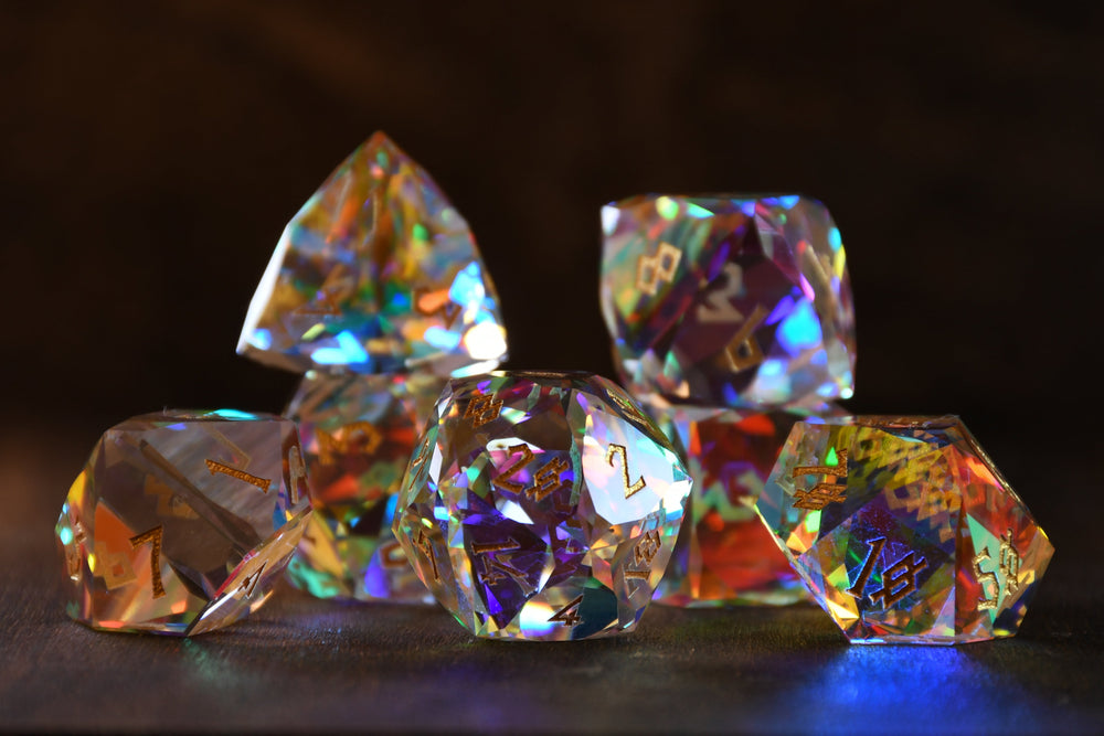 Pre-Order || Diamond Prism Multifaceted Glass Dice Set