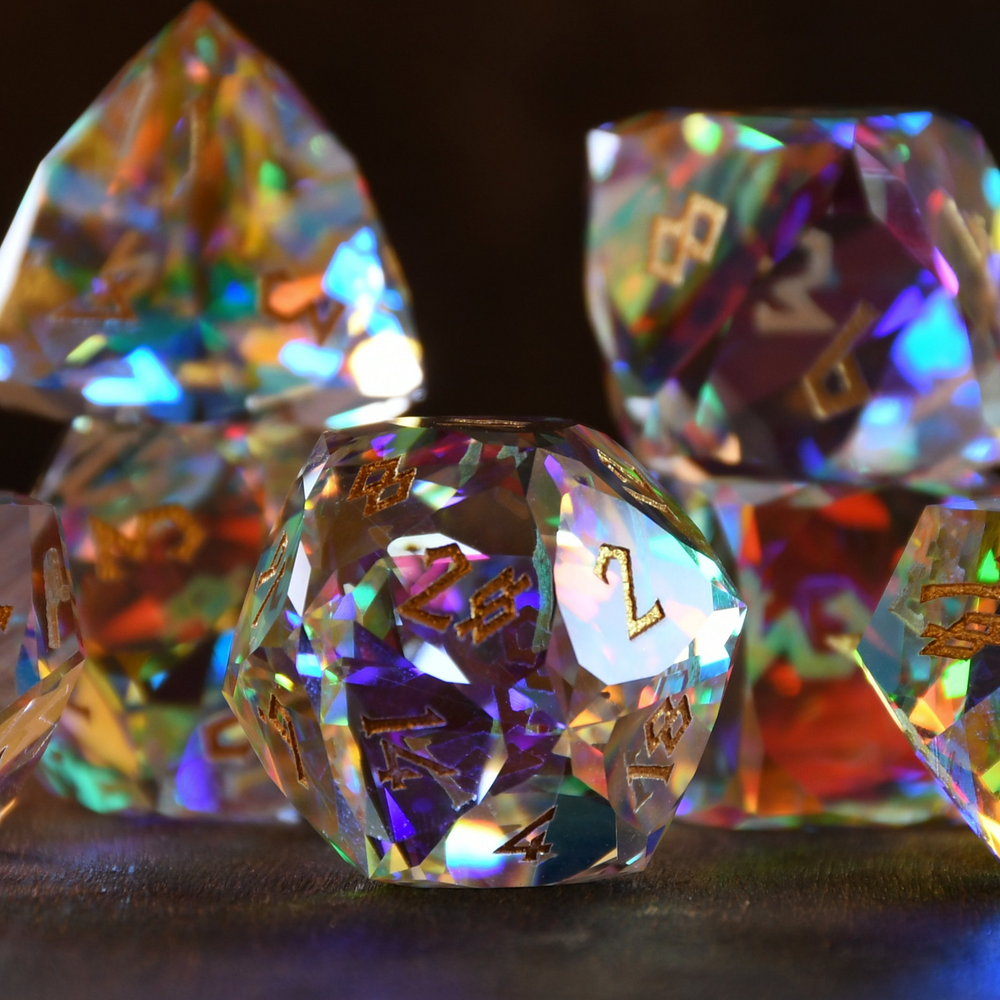 Pre-Order || Diamond Prism Multifaceted Glass Dice Set