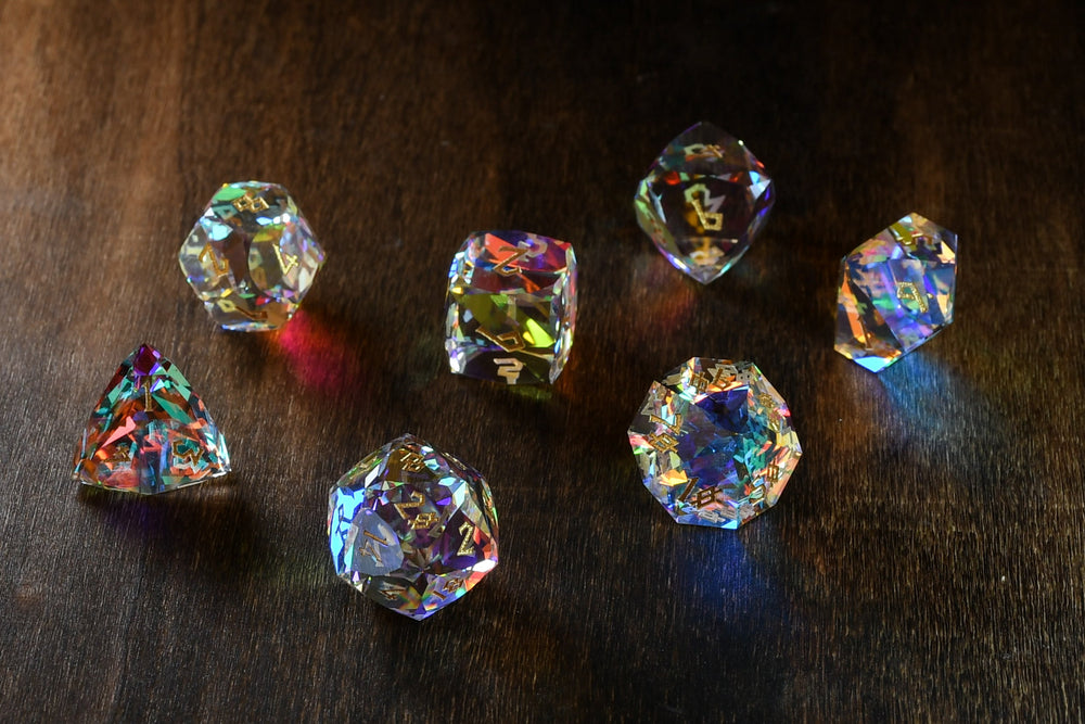 Pre-Order || Diamond Prism Multifaceted Glass Dice Set