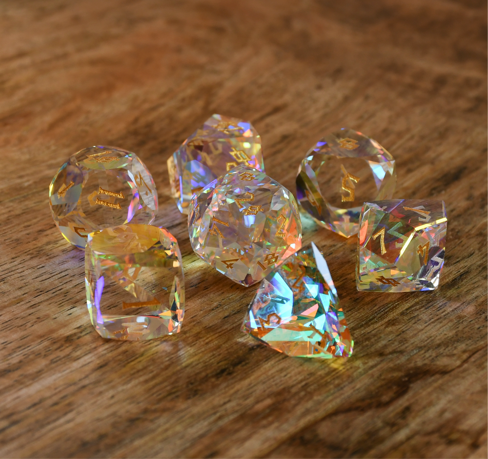 Pre-Order || Diamond Prism Multifaceted Glass Dice Set