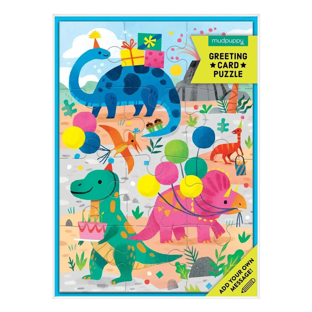 Dino Party Greeting Card 12 Piece Jigsaw Puzzle Mudpuppy (ONLINE ORDER ONLY)
