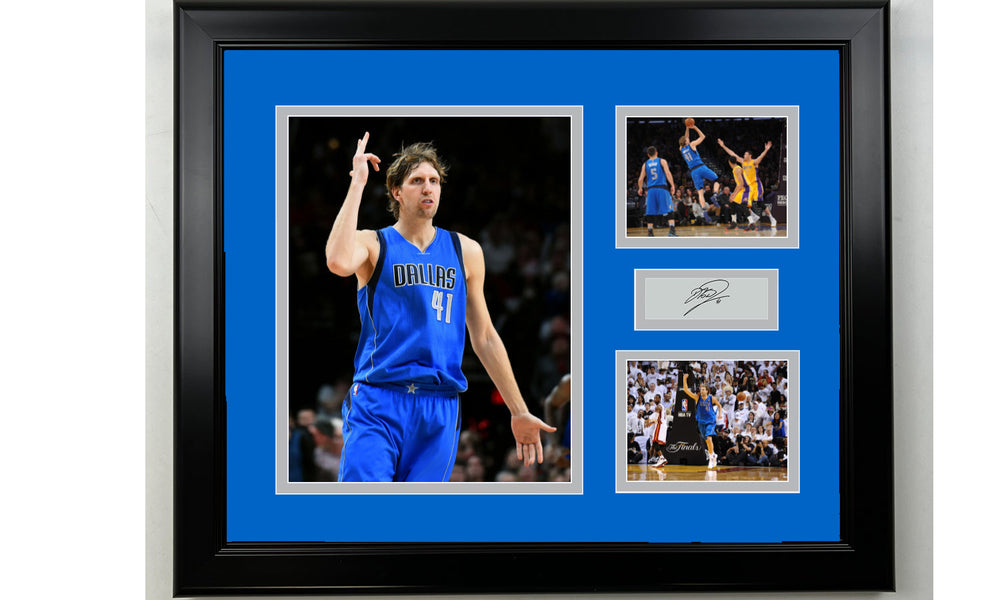 Framed Dirk Nowitzki Dallas Mavericks Facsimile Laser Engraved Signature Basketball 14x11 3 Photo Collage (ONLINE ORDER ONLY)