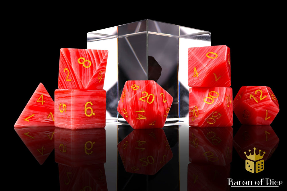 Rhodochrosite Sharp Edge RPG Dice Set - 7 Pieces (ONLINE ORDER ONLY)