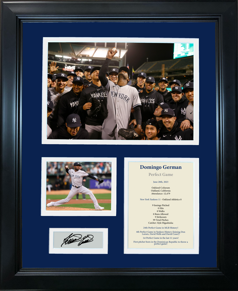 Framed Domingo German Perfect Game Facsimile Laser Engraved Signature Auto New York Yankees Baseball 11"x14" Photo Sig Collage (ONLINE ORDER ONLY)
