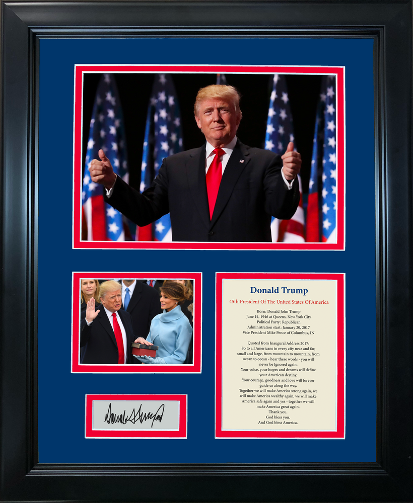 Framed Donald Trump 45th POTUS Facsimile Laser Signature Auto 11"x14" Photo Sig Collage (ONLINE ORDER ONLY)