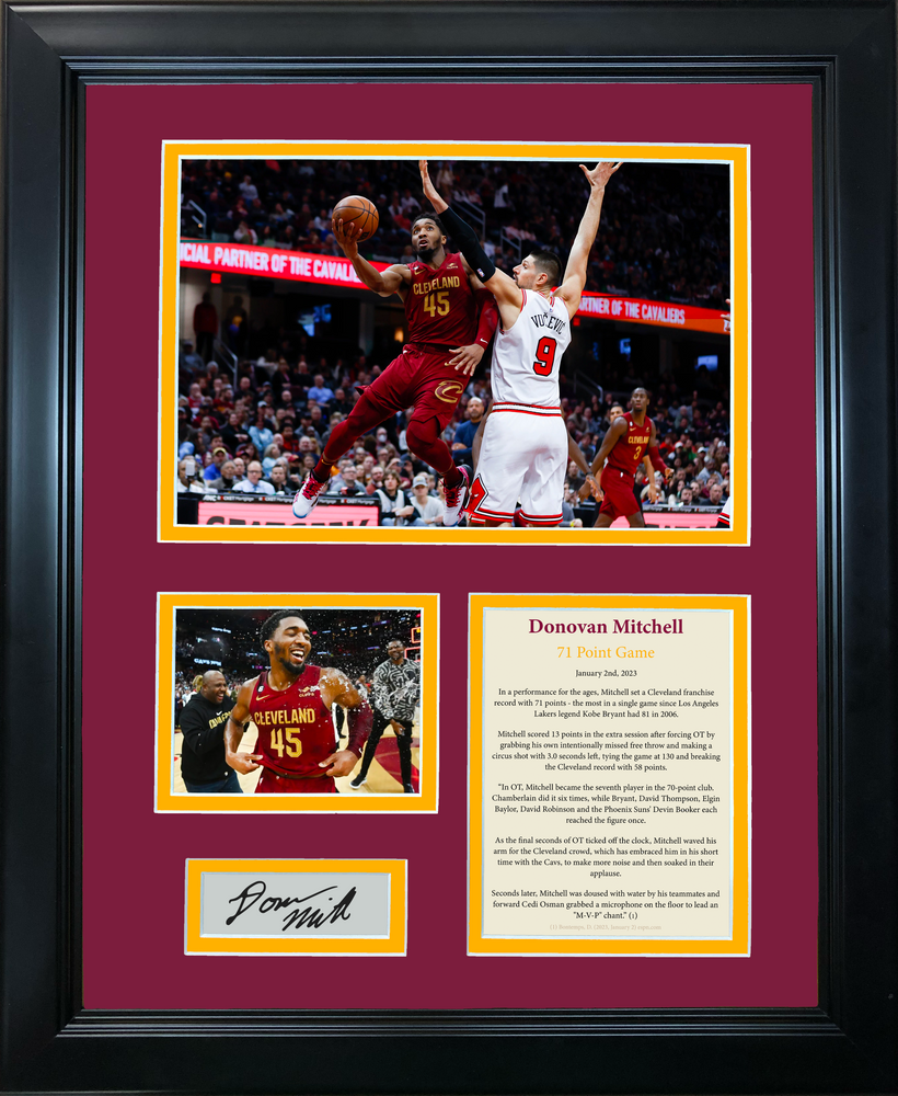 Framed Donovan Mitchell 71 Point Game Facsimile Laser Engraved Signature Auto Basketball Cleveland Cavaliers 11"x14" Photo Sig Collage (ONLINE ORDER ONLY)