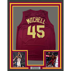 Framed Facsimile Autographed Donovan Mitchell 35x39 Cleveland Red Reprint Laser Auto Basketball Jersey (ONLINE ORDER ONLY)