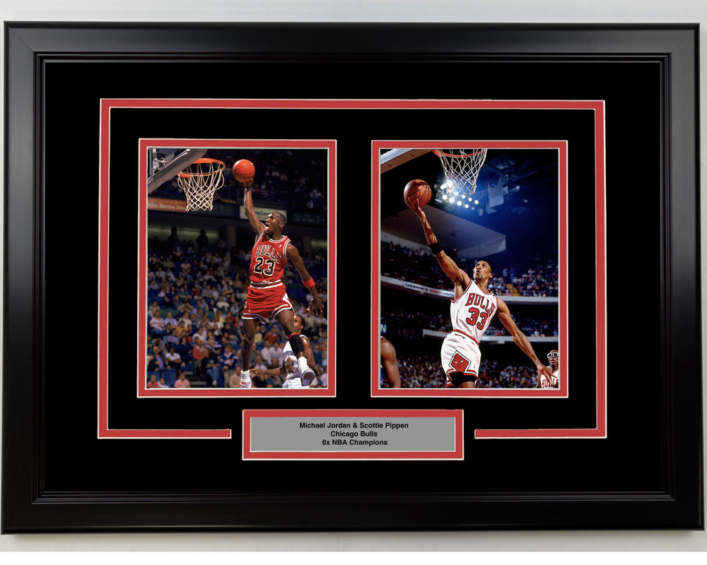 Framed Michael Jordan and Scottie Pippen Chicago Bulls 17x23 Dual Basketball Photo