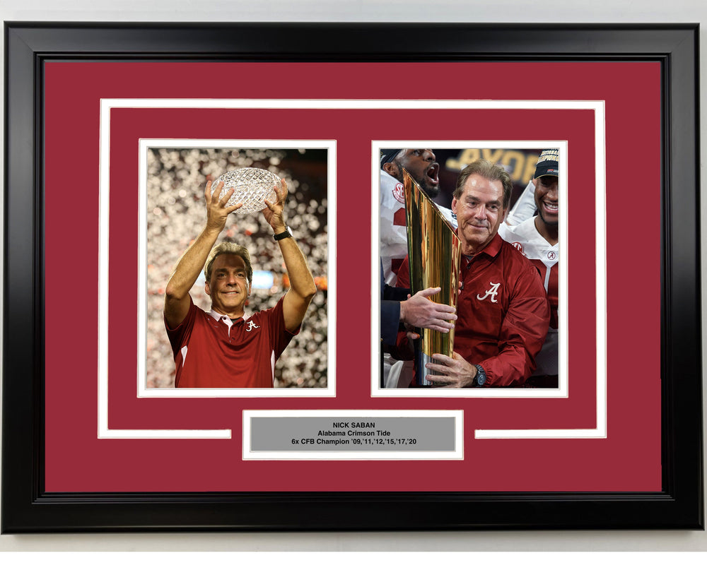 Framed Nick Saban Alabama Crimson Tide 17x23 Dual College Football Photo (ONLINE ORDER ONLY)