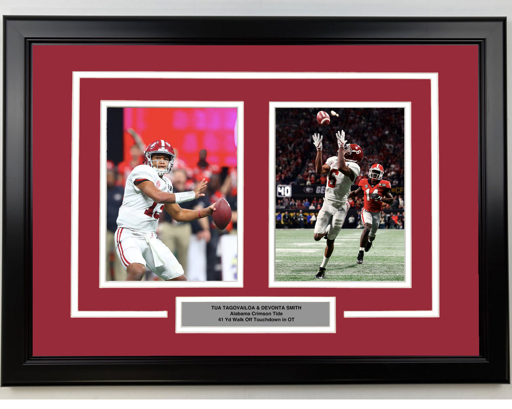Framed Tua Tagovailoa and DeVonta Smith Alabama Crimson Tide 17x23 Dual College Football Photo (ONLINE ORDER ONLY)