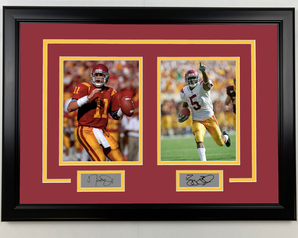 Framed Matt Leinart and Reggie Bush Facsimile Laser Engraved Signatures USC Trojans 17x23 Dual Football Photo (ONLINE ORDER ONLY)