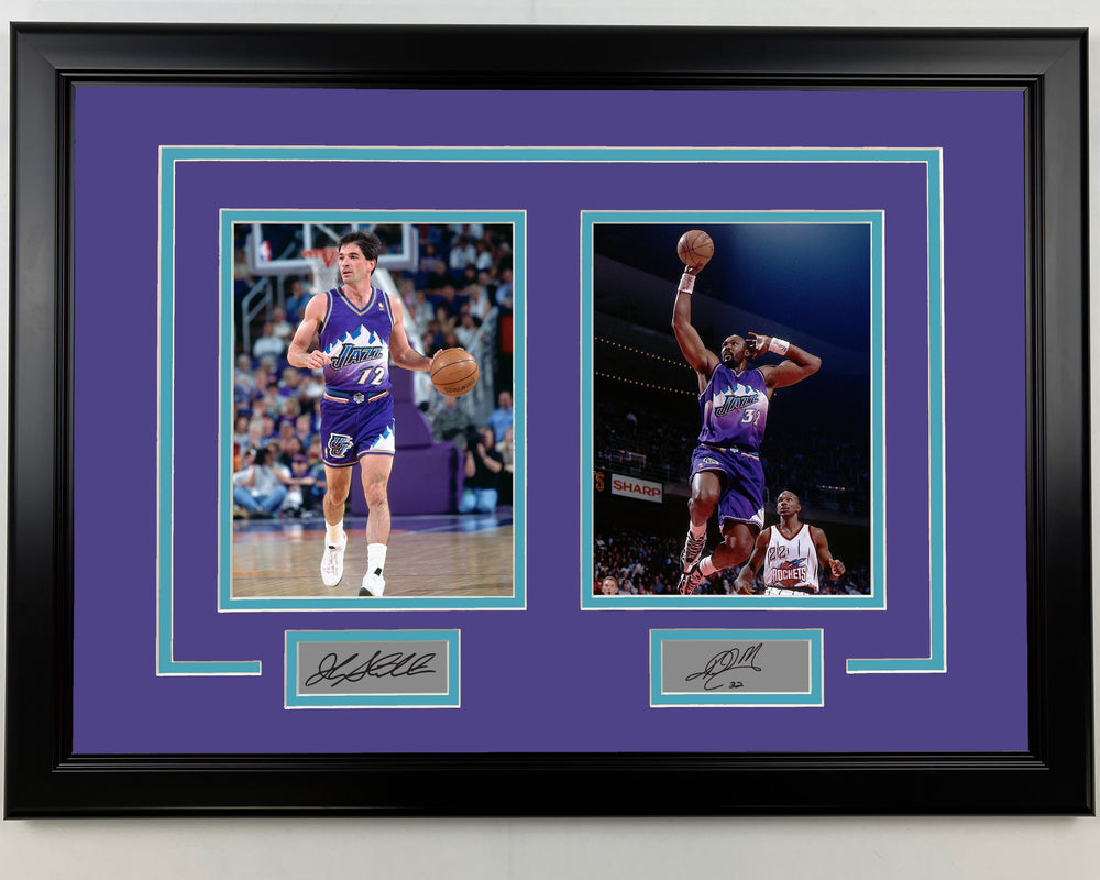 Framed John Stockton and Karl Malone Facsimile Laser Engraved Signatures Utah Jazz 17x23 Dual Basketball Photo (ONLINE ORDER ONLY)