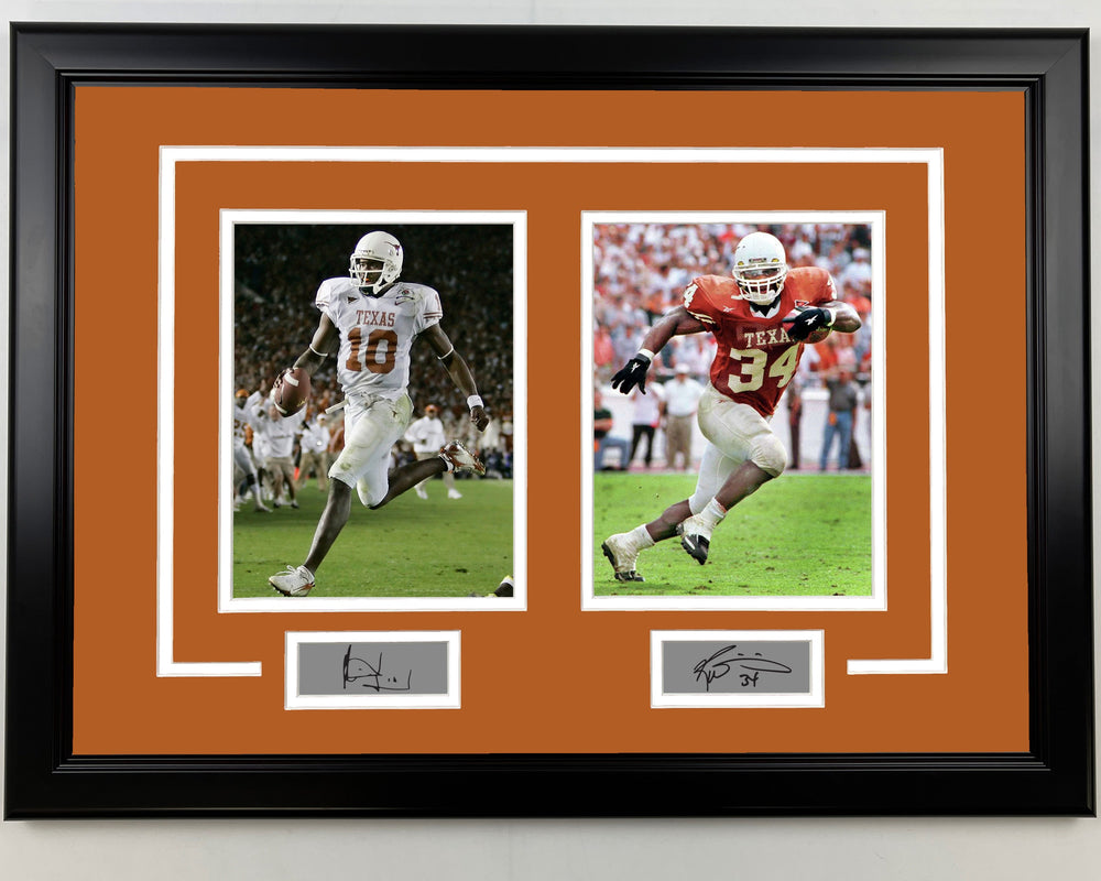 Framed Vince Young and Ricky Williams Facsimile Laser Engraved Signatures Texas Longhorns 17x23 Dual Football Photo (ONLINE ORDER ONLY)