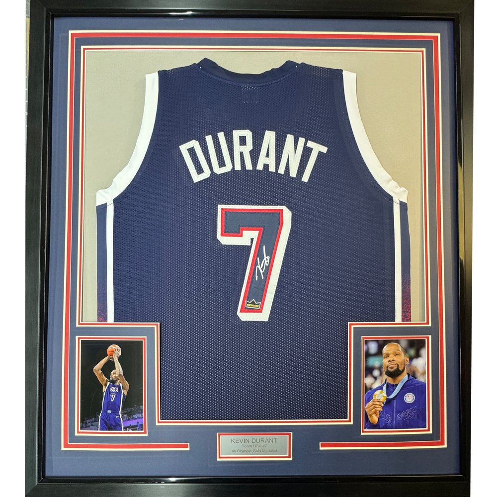 Framed Facsimile Autographed Kevin Durant 35x39 2024 United States Team USA Blue Reprint Laser Auto Basketball Jersey (ONLINE ORDER ONLY)