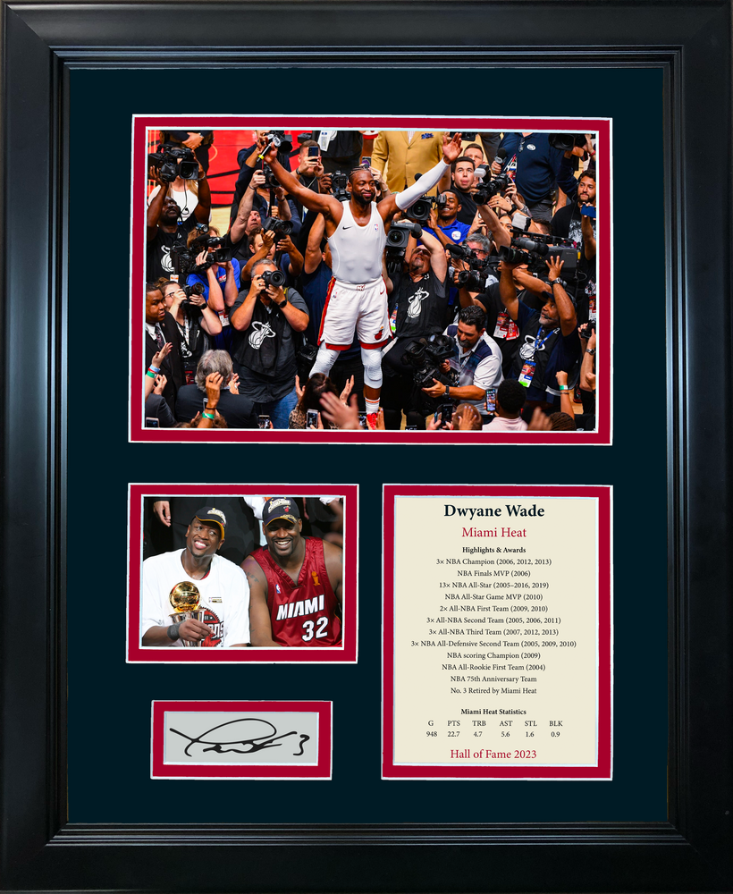 Framed Dwyane Wade Hall of Fame Facsimile Laser Engraved Signature Auto Miami Heat 11"x14" Basketball Photo Sig Collage (ONLINE ORDER ONLY)