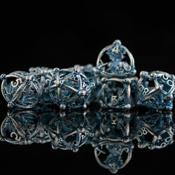 Draco Immortui Hollow Metal Dice Set - Aqua and Silver (ONLINE ORDER ONLY)