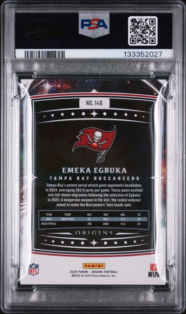 Graded 2025 Panini Origins Emeka Egbuka #146 /299 Holo Red Rookie RC Football Card PSA 10 Gem Mint