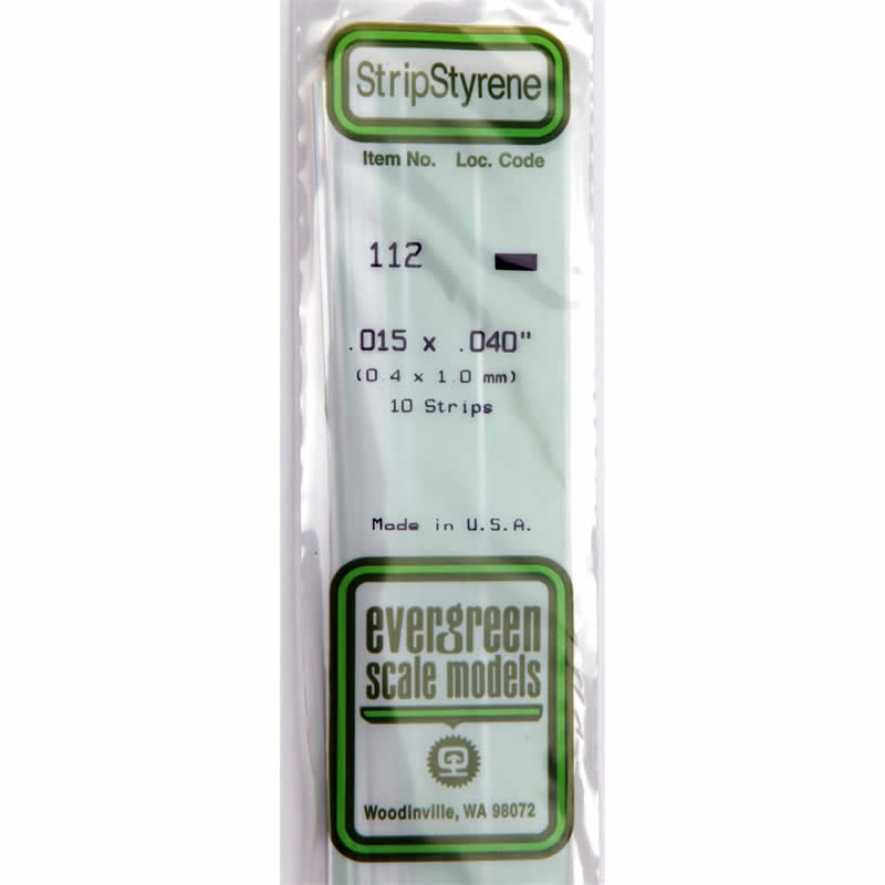 EVG112 White Dimensional Styrene Plastic Strips .015 x .040 x 14in (10) (ONLINE ORDER ONLY)