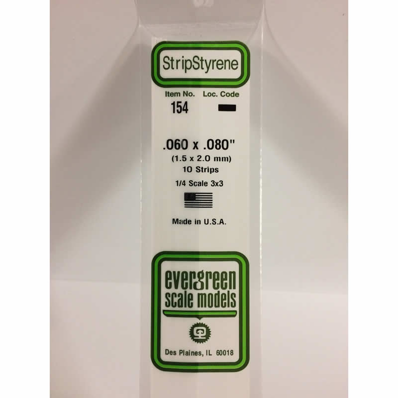 EVG154 White Dimensional Strips .060in x .080in x 14in (10) Evergreen (ONLINE ORDER ONLY)