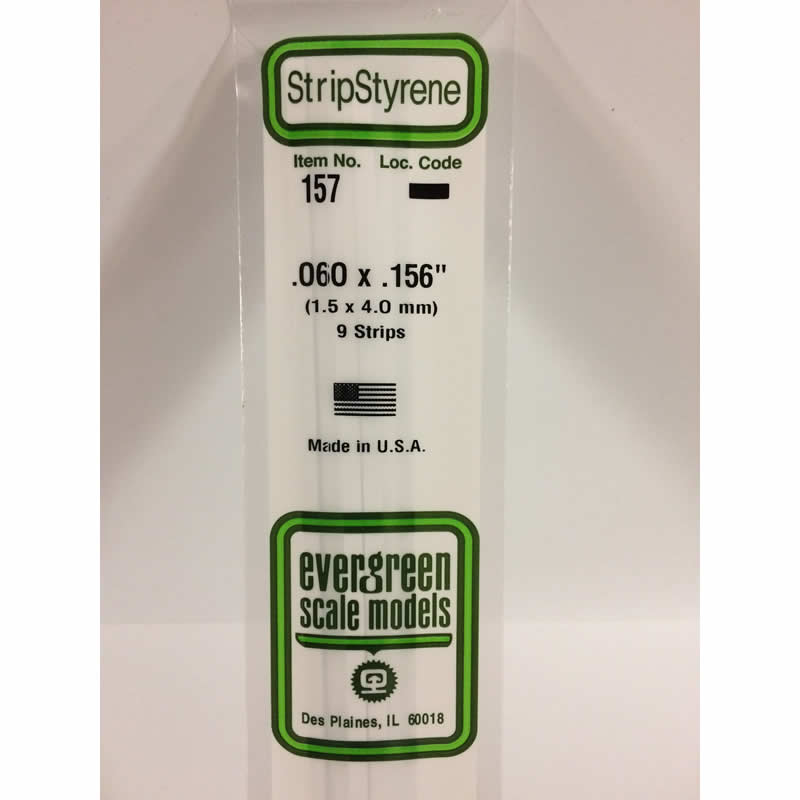 EVG157 White Dimensional Strips .060in x 0.156 x 14in (9) Evergreen (ONLINE ORDER ONLY)