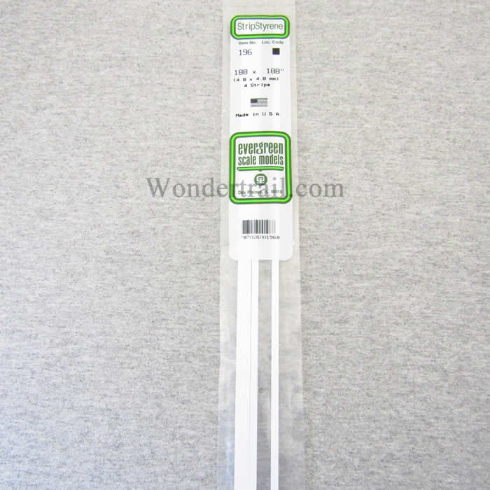 EVG196 Dimensional Strip 3/16in X 3/16in x 14in (4) Evergreen (ONLINE ORDER ONLY)