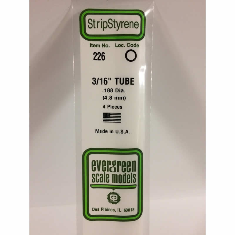 EVG226 Round White Styrene Tube .188x14in 4 pc. Evergreen Scale Models (ONLINE ORDER ONLY)