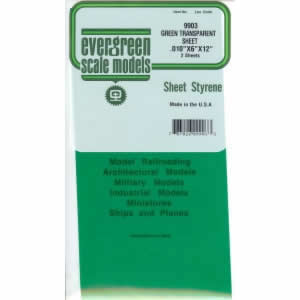 EVG9903 Green Transparent Styrene Sheets 2 Pk .010x6x12 Inches Evergreen (ONLINE ORDER ONLY)