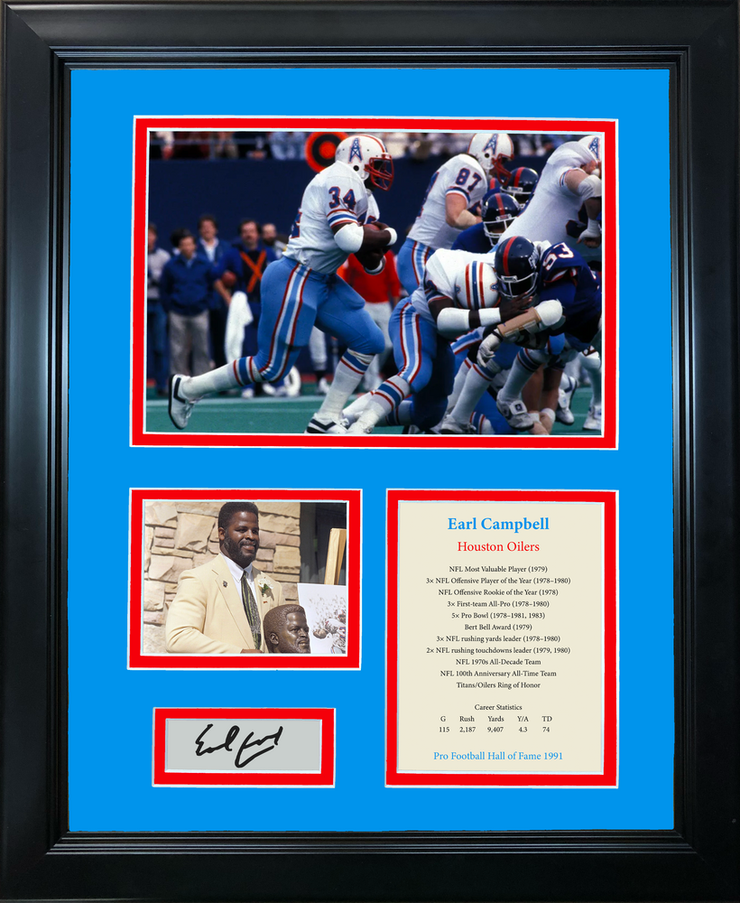 Framed Earl Campbell Hall of Fame Facsimile Laser Engraved Signature Auto Houston Oilers 11"x14" Photo Sig Collage (ONLINE ORDER ONLY)
