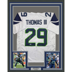 Framed Autographed/Signed Earl Thomas III 35x39 Seattle White Football Jersey Beckett BAS COA