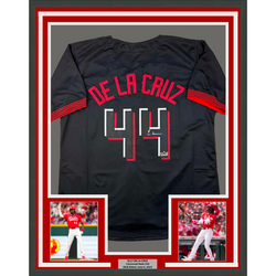 Framed Facsimile Autographed Elly De La Cruz 35x39 Cincinnati Black City Connect Reprint Laser Auto Baseball Jersey (ONLINE ORDER ONLY)
