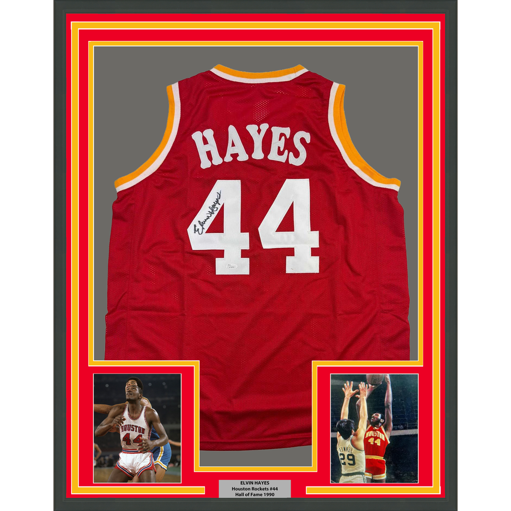 Framed Autographed/Signed Elvin Hayes 35x39 Houston Red Basketball Jersey JSA COA