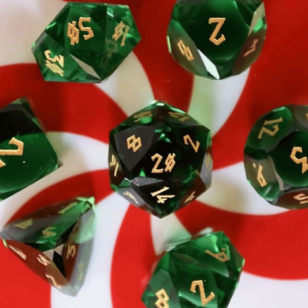 Pre-Order || Emerald Multifaceted Glass Dice Set