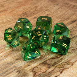 Pre-Order || Emerald Multifaceted Glass Dice Set