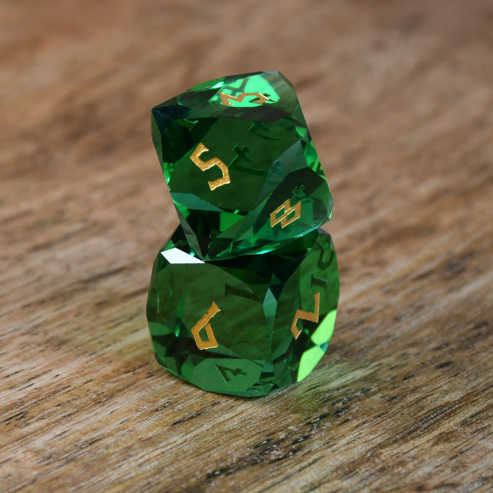 Pre-Order || Emerald Multifaceted Glass Dice Set