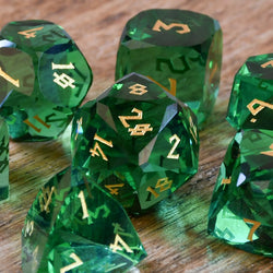 Pre-Order || Emerald Multifaceted Glass Dice Set