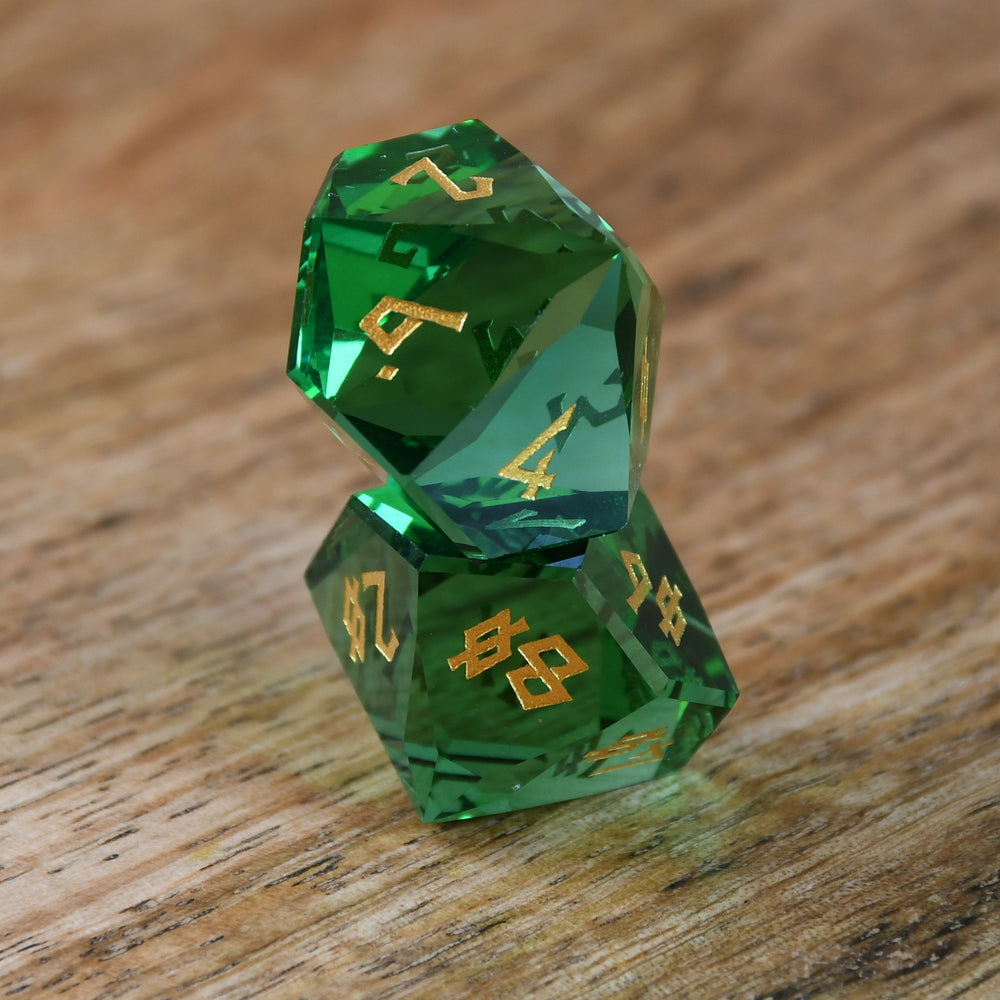 Pre-Order || Emerald Multifaceted Glass Dice Set