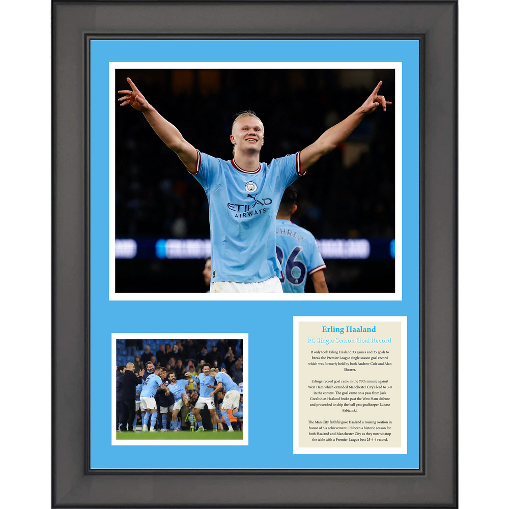 Framed Erling Haaland Premier League Single Season Goal Record Manchester City Soccer Futbol 11"x14" Three Photo Collage (ONLINE ORDER ONLY)