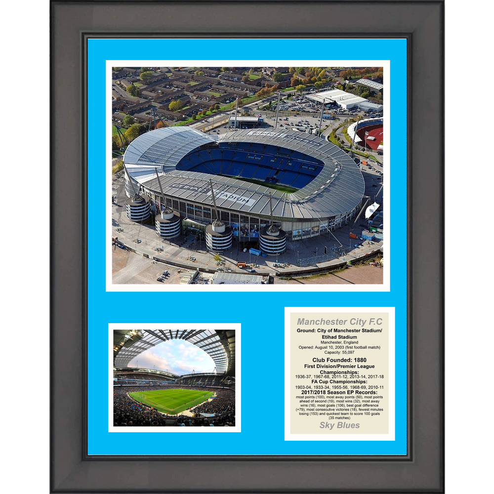 Framed Etihad Stadium Manchester City Soccer Futbol 11"x14" Three Photo Collage (ONLINE ORDER ONLY)