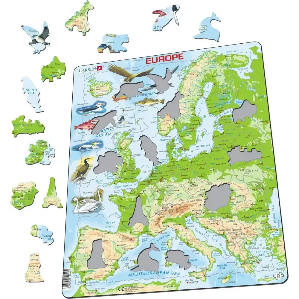 Europe Topographic Map 87 Piece Tray Jigsaw Puzzle Larsen (ONLINE ORDER ONLY)