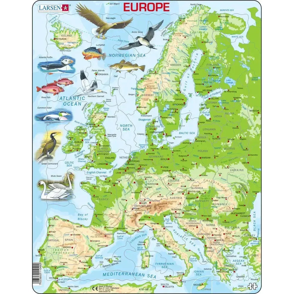 Europe Topographic Map 87 Piece Tray Jigsaw Puzzle Larsen (ONLINE ORDER ONLY)