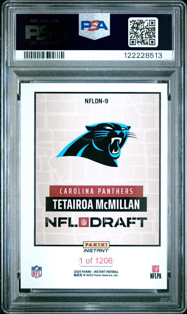 Graded 2025 Panini Instant Tetairoa McMillan #NFLDN9 NFL Draft Night Rookie RC Football Card PSA 9 Mint (ONLINE ORDER ONLY)