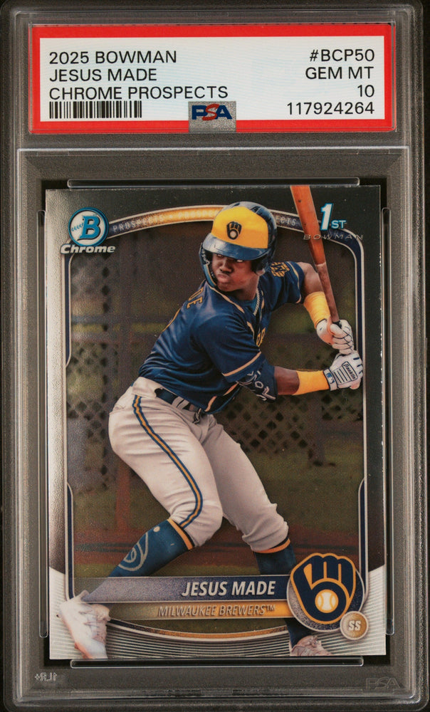 Graded 2025 Topps Bowman Jesus Made #BCP50 Chrome Prospects Rookie RC Baseball Card PSA 10 Gem Mint (ONLINE ORDER ONLY)